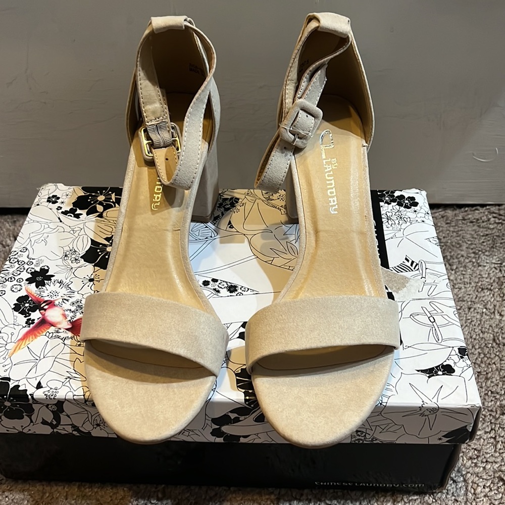 CL by Laundry Beige Ankle Strap Heels
